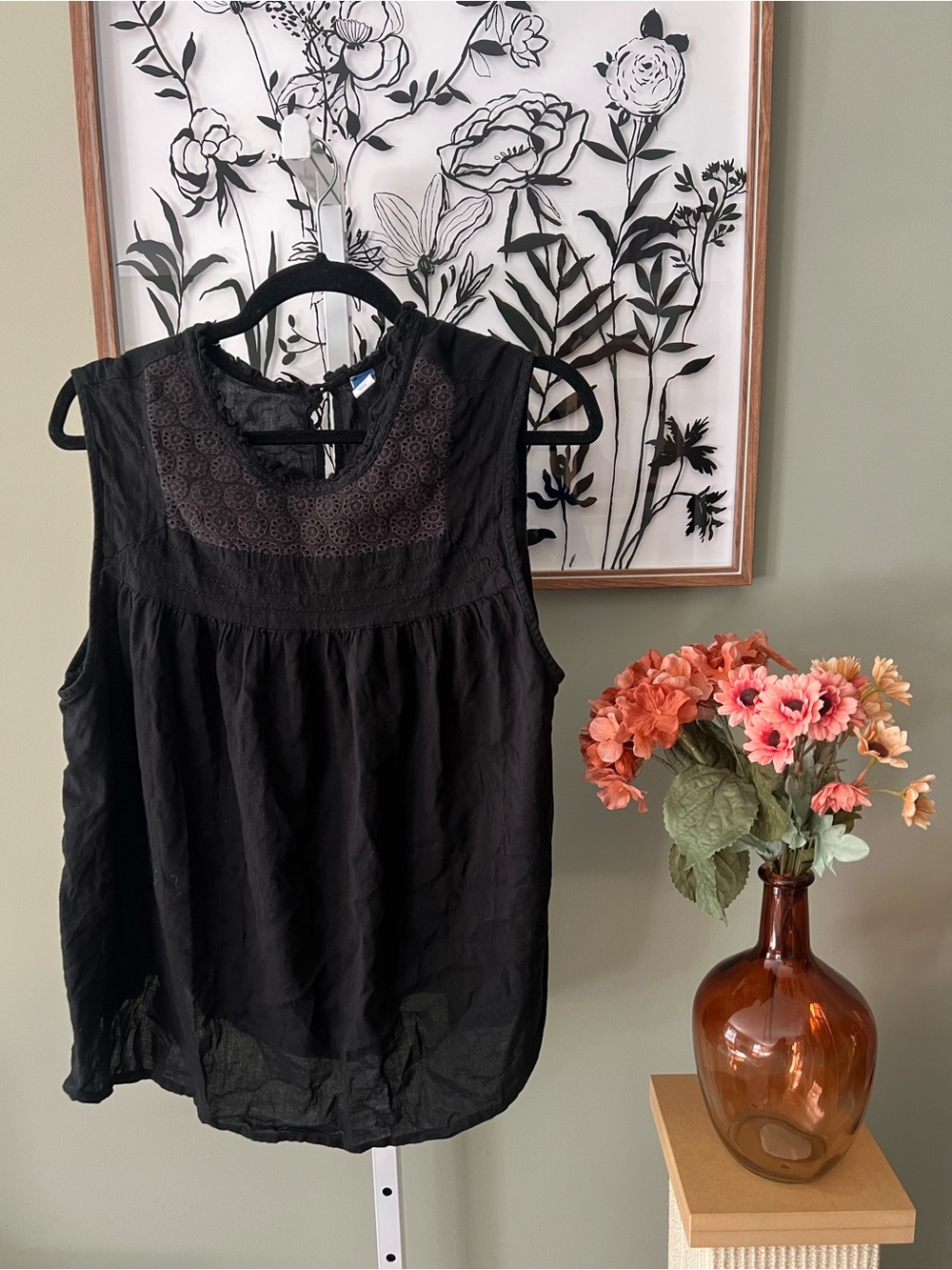 Old Navy Black Sleeveless Crochet Yoke Babydoll Style Tank Top Size 2X